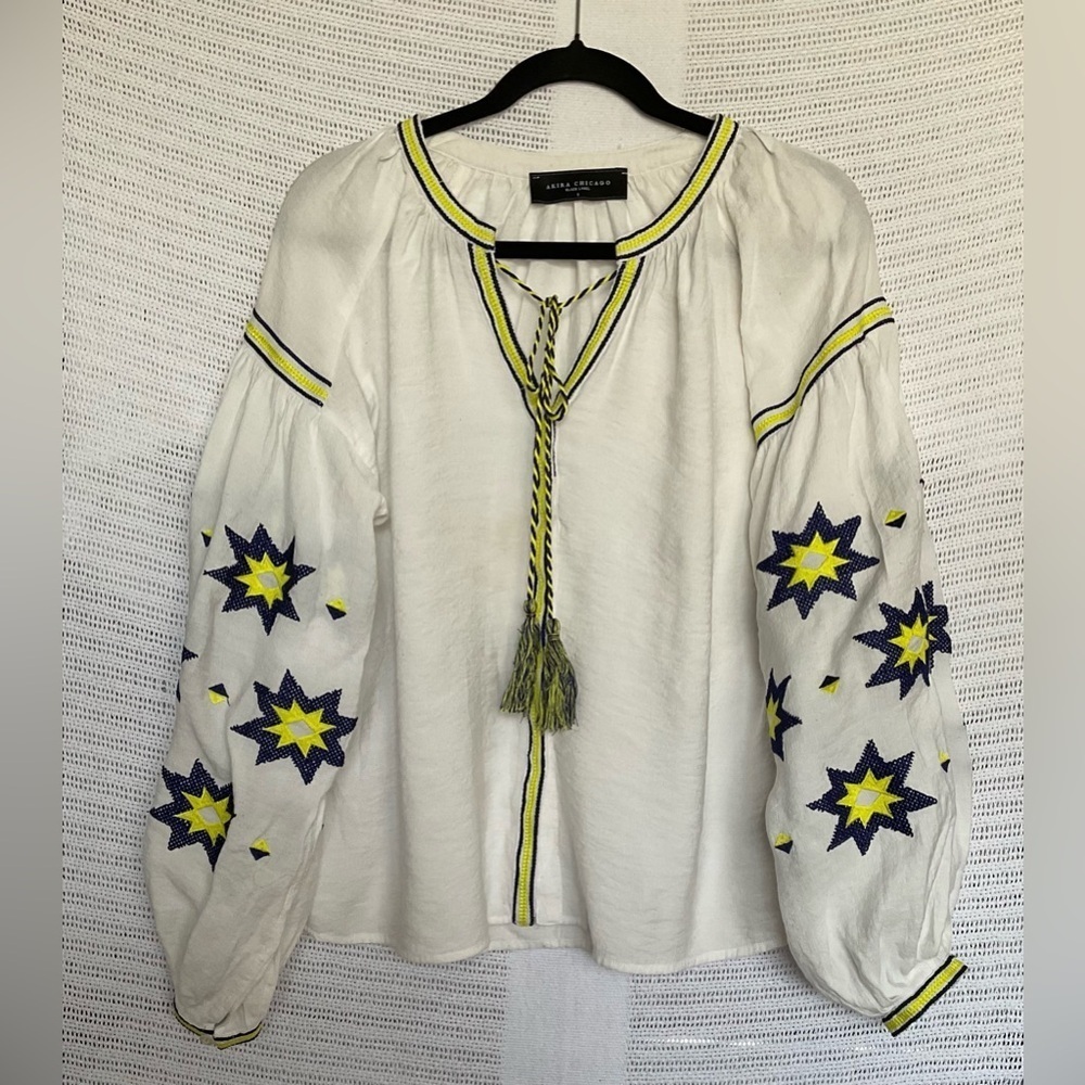 AKIRA Cream Tie Front Embellished Blouse